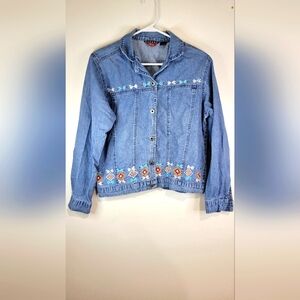 Vtg 80s Agapo Womens Denim Jacket M Blue Southwestern Aztec Navajo Embroidered.